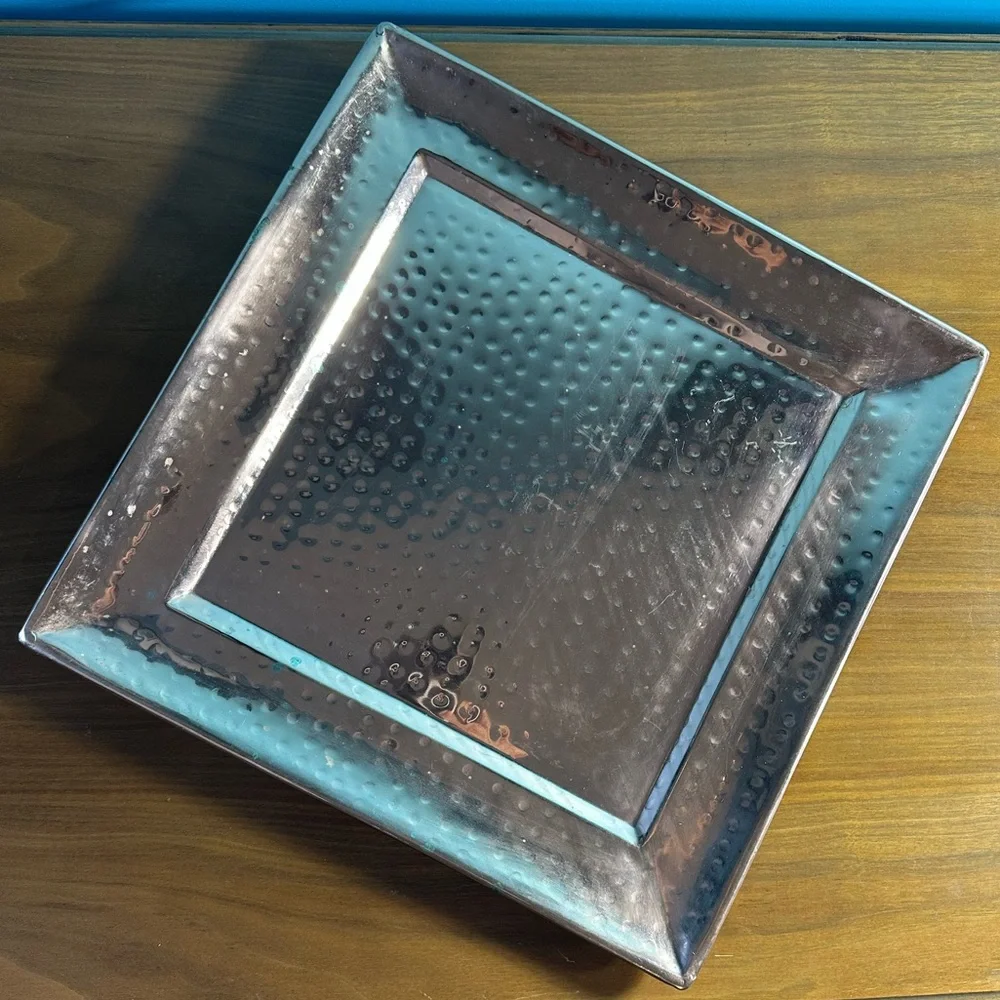 Hammered Copper Artisan Hand-Crafted Hosting or Display 13.75” Square Tray